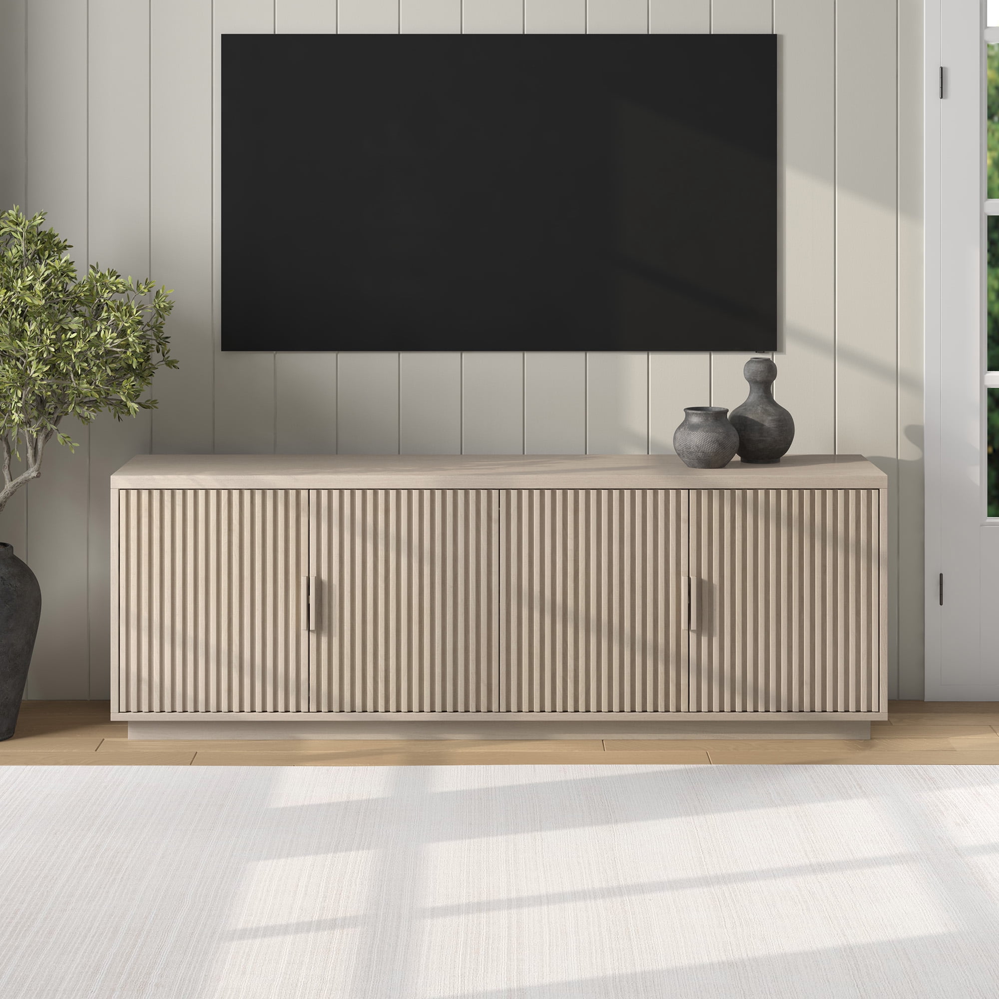 Mero Rectangular TV Stand for TV's up to 75" in Alder White