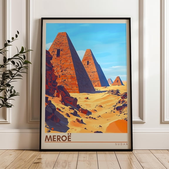 Meroe Pyramids Travel Print, Sudan Art Print, Stretched Canvas 12x16in