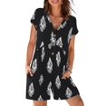 thumbnail image 1 of Merokeety Summer Rompers for Women Casual V Neck Shorts Overalls Loose Fit Onesie with Pockets, BlackWhite XL, 1 of 5