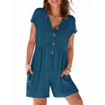 thumbnail image 1 of Merokeety Summer Rompers for Women Casual V Neck Shorts Overalls Loose Fit Onesie with Pockets, Teal M, 1 of 7