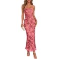 thumbnail image 1 of Merokeety Summer Tube Dress for Women Floral Mesh Bodycon Maxi Dress, Pink L, 1 of 6