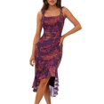 thumbnail image 1 of Merokeety Womens Bodycon Dress Ruffle Cocktail Mesh Beach Vacation Midi Dresses Plum M, 1 of 7