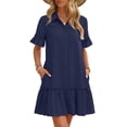 thumbnail image 1 of Merokeety Womens Casual Shirt Dress Button Down Ruffle Sleeve Shift Mini Dresses with Pockets Navy XL, 1 of 9