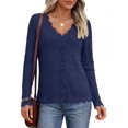 thumbnail image 1 of Merokeety Womens Fall Lightweight Crochet Knit Cardigan Sweater Navy L, 1 of 8