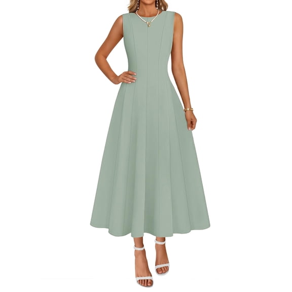 Merokeety Womens Summer Dresses Crew Neck A Line Midi Dress Sage m
