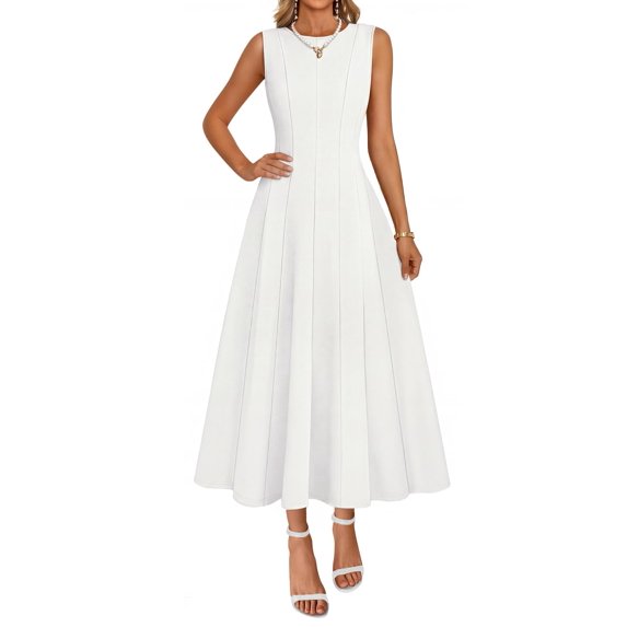 Merokeety Womens Summer Dresses Crew Neck A Line Midi Dress White m