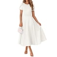 thumbnail image 1 of Merokeety Womens Summer Dresses Crewneck A Line Pleated Flowy Midi Dress With Pockets White L, 1 of 6