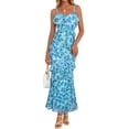 thumbnail image 1 of Merokeety Womens Summer Dresses Floral Spaghetti Deep V Neck Backless Asymmetric Maxi Dress Blue xl, 1 of 9