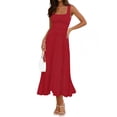 thumbnail image 1 of Merokeety Womens Summer Dresses Pleated Square Neck Cocktail Work Midi Dress Red xl, 1 of 6