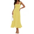 thumbnail image 1 of Merokeety Womens Summer Dresses Pleated Square Neck Cocktail Work Midi Dress Yellow s, 1 of 7