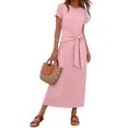thumbnail image 1 of Merokeety Womens Summer T Shirt Dresses Crew Neck Tie Waist Midi Dress, Pink XXL, 1 of 6