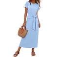 thumbnail image 1 of Merokeety Womens Summer T Shirt Dresses Crew Neck Tie Waist Midi Dress Skyblue m, 1 of 7