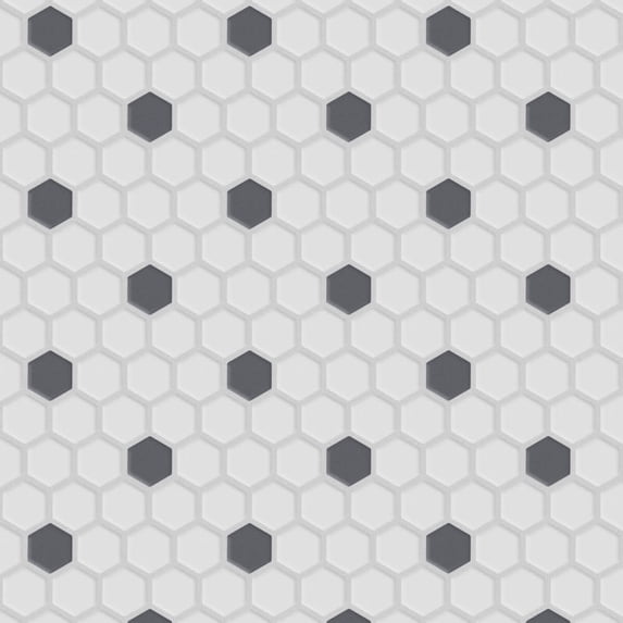 somertile fxlghwd hex porcelain floor and wall tile, 10.25" x 12", antique white with black dot