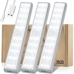 Meromore 30 LED Under Cabinet Lights, USB Rechargeable Closet Lighting kit with Motion Sensor and Magnetic Strip for Wardrobe, Kitchen Wireless Lighting, 3 Pack