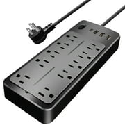 Power Strip Surge Protector Extension Cord with Multiple Outlets 3 USB Ports(1 USB C Port), Power Strips with Surge Protection, Wall Mount for Home Office,Black