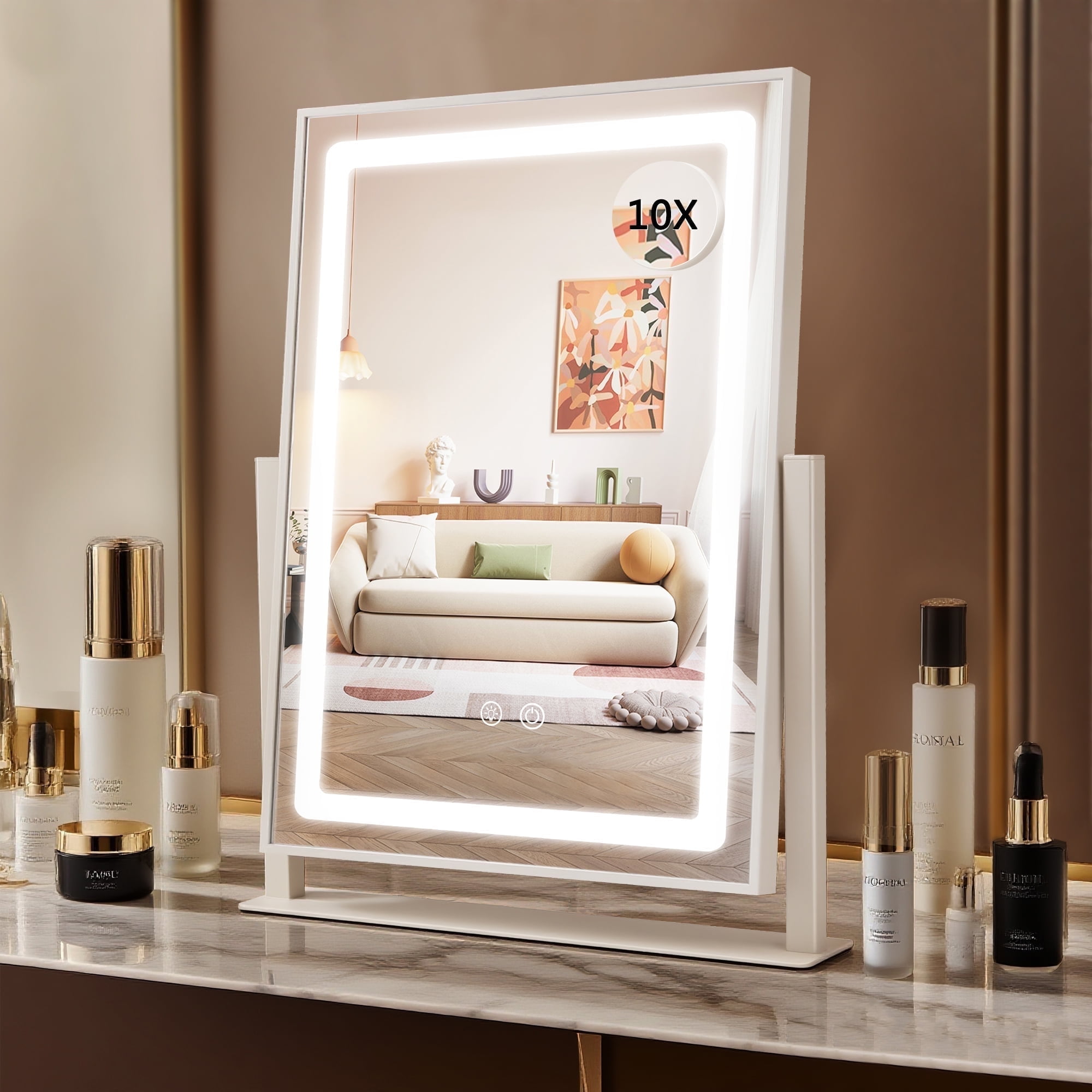 Gold Free Standing Dressing Table Mirror With Lights Free Standing Table  Top Mirror With A Gold Edge The Forest