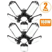 2 Pack LED Garage Lights, 160W 18000LM 6500K Deformable LED Garage Ceiling Light Shop Lights with 5 Adjustable Panels for Garage Workshop Basement Support E27 Screw Socket