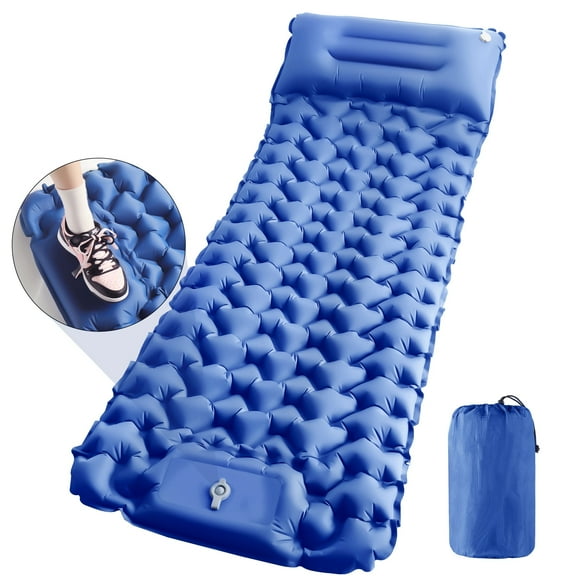 Camping Sleeping Pad, Ultralight Camping Mat with Pillow Built-in Foot Pump Inflatable Sleeping Pads Compact for Camping Backpacking Hiking Traveling Air Mattress