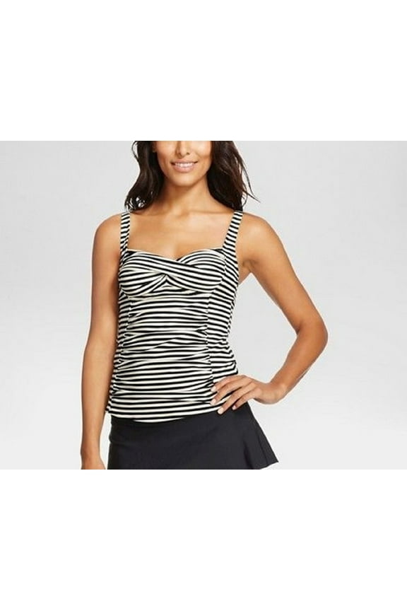 Black & White Striped Tankini Top Swimwear Women's XS
