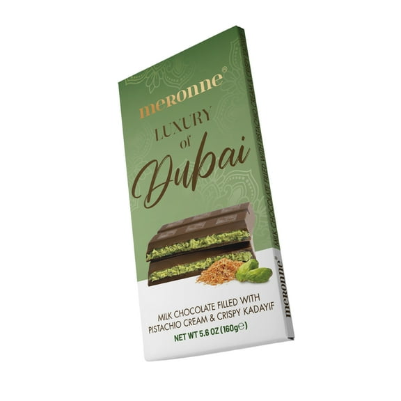 Meronne Dubai Chocolate Bar 5.64oz - Milk Chocolate with Pistachio Cream Crispy Kadayif