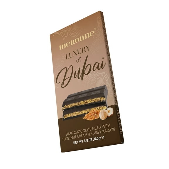Meronne Dubai Chocolate Bar 5.64oz - Dark Chocolate with Hazelnut Cream Crispy Kadayif