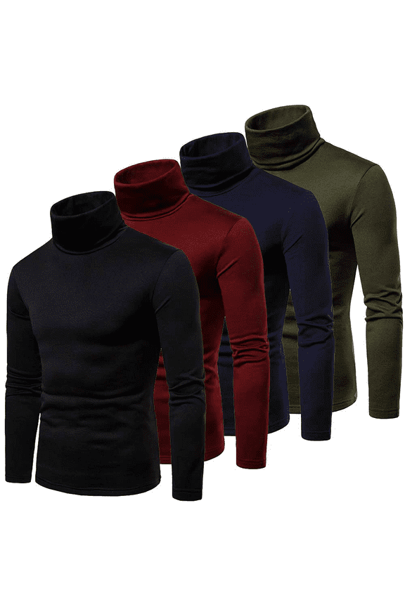Men Long Sleeve Pullover High Neck Turtleneck Stretch Slim Basic T Shirt Tee Top