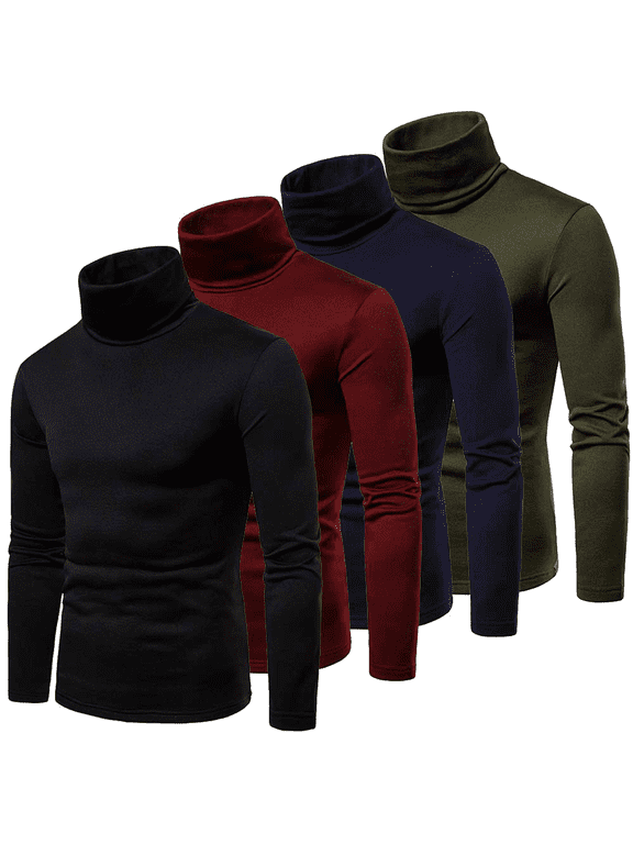 Men Long Sleeve Pullover High Neck Turtleneck Stretch Slim Basic T Shirt Tee Top