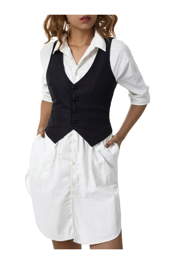 Women's Dressy Casual Versatile Racerback Vest Tuxedo Suit Waistcoat