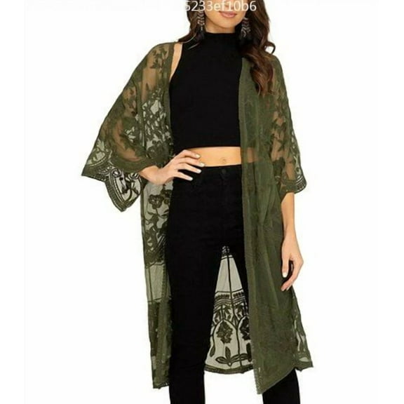 Merqwadd Women's Swimsuit Cover Ups Lace Floral Crochet Beachwear Long Kimono Cardigan