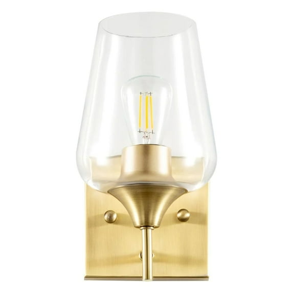 Merra 1-Light Antique Brass Wall Sconce Vanity Light with Glass Shade