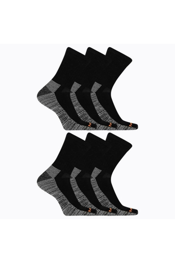 Merrell Men's and Women's Durable Everyday Work Crew Socks - Unisex 6 Pair Pack - Arch Support and Anti-Odor Cotton