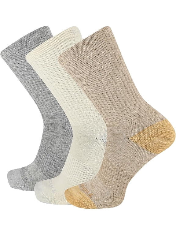 Unisex Adult Wool Everyday Hiking Crew Socks - 3 & 6 Pairs - Cushioned Moisture Wicking Light Tan Assorted-ASST-S/M