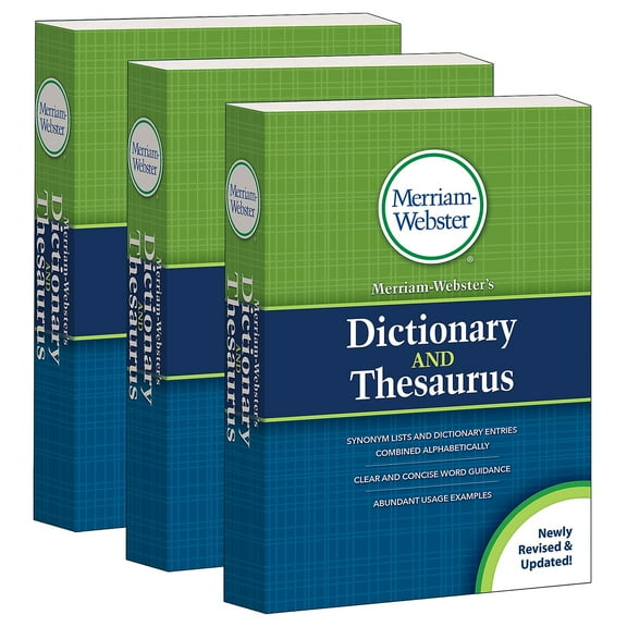 Merriam-Webster's Dictionary and Thesaurus, Mass-Market Paperback, 2020 Copyright, Pack of 3