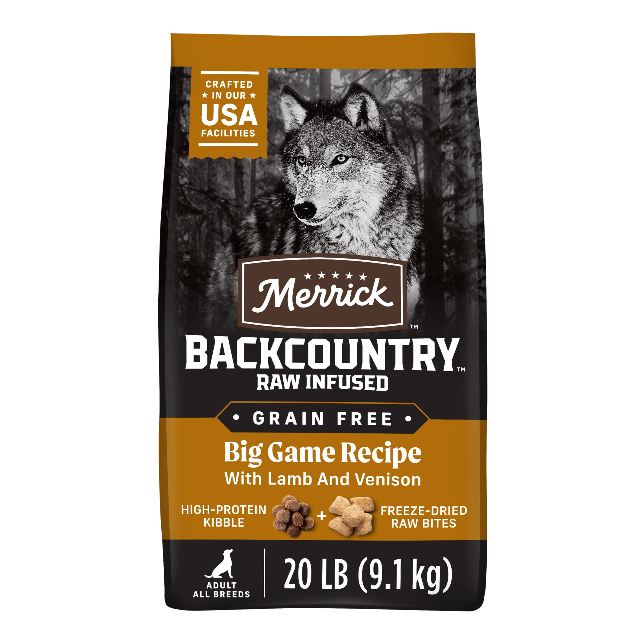 Merrick Backcountry Grain Free Dry Adult Dog Food, Kibble With Freeze Dried Raw Pieces, Big Game Recipe, 20.0 lb. Bag