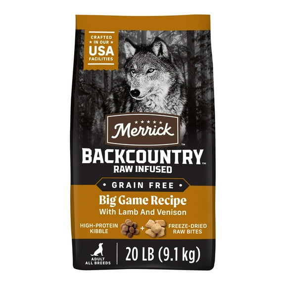 Merrick Backcountry Grain Free Dry Adult Dog Food, Kibble With Freeze Dried Raw Pieces, Big Game Recipe, 20.0 lb. Bag