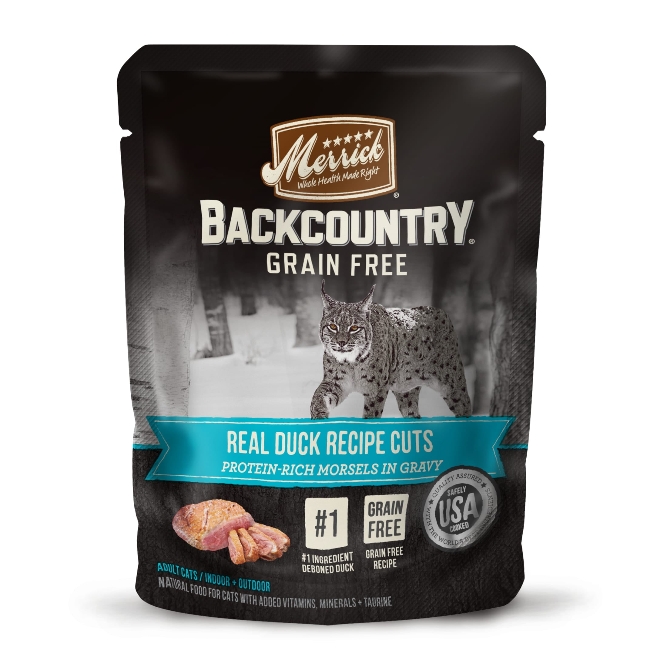Merrick Backcountry, Grain Free Premium Duck Recipe Cuts With Gravy, Wet Cat Food, 24 Pack, 3 oz Bags