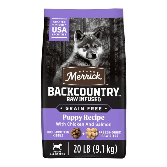 Merrick Backcountry Grain Free Dry Puppy Dog Food, Kibble With Freeze Dried Raw Pieces, Chicken Recipe, 20.0 lb. Bag
