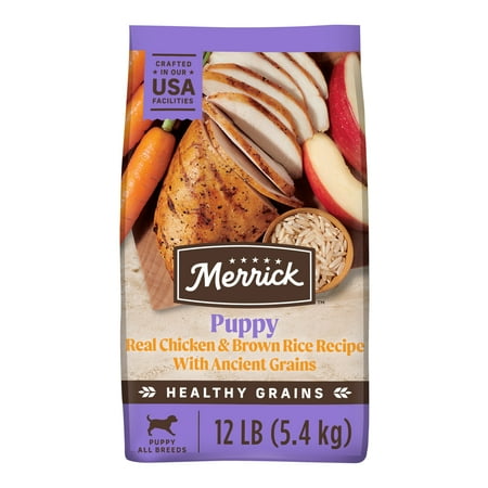 Merrick Chicken Dry Dog Food For Puppies, Whole Grain,12 lb Bag