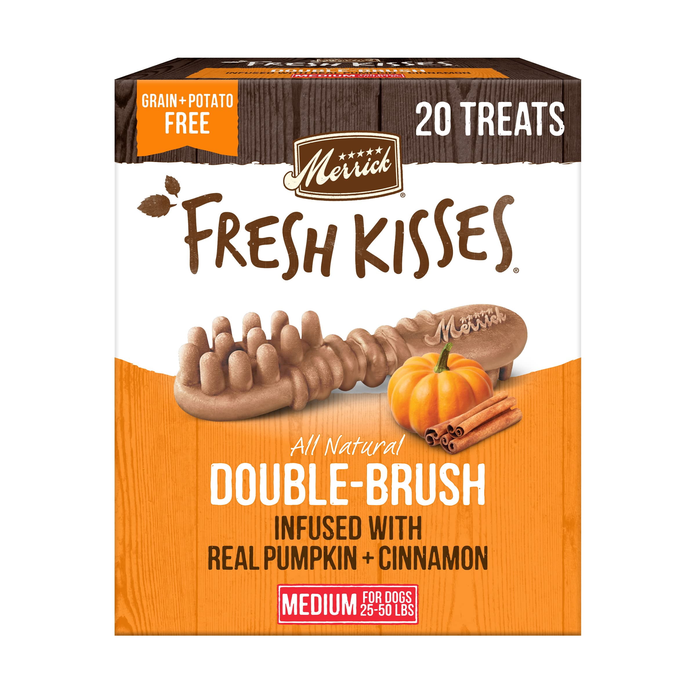 Merrick Fresh Kisses Natural Dental Chews, Treats Infused With Pumpkin and Cinnamon For Medium Dogs 25-50 Lbs - 20 oz. Bag C25