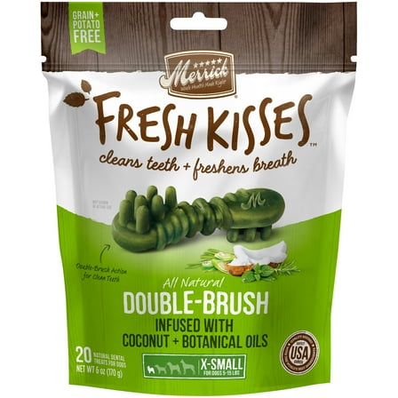 Merrick Fresh Kisses Coconut + Botanical Oils Dental Dog Treats For Extra Small Dogs, 6 oz (20 Brushes)