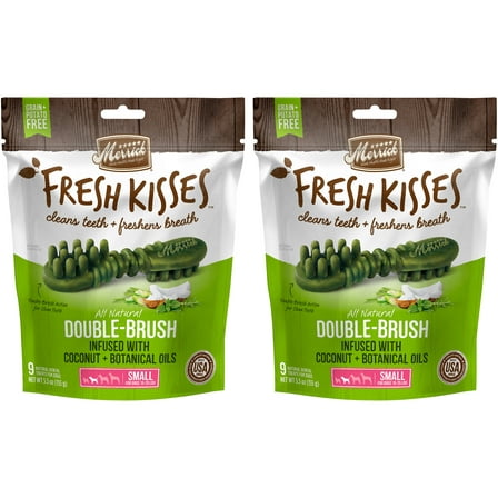 Merrick Fresh Kisses Coconut Botanical Oils Dental Dog Treats For Small Dogs,  5.5 oz. 9 Brushes, (2-Pack)