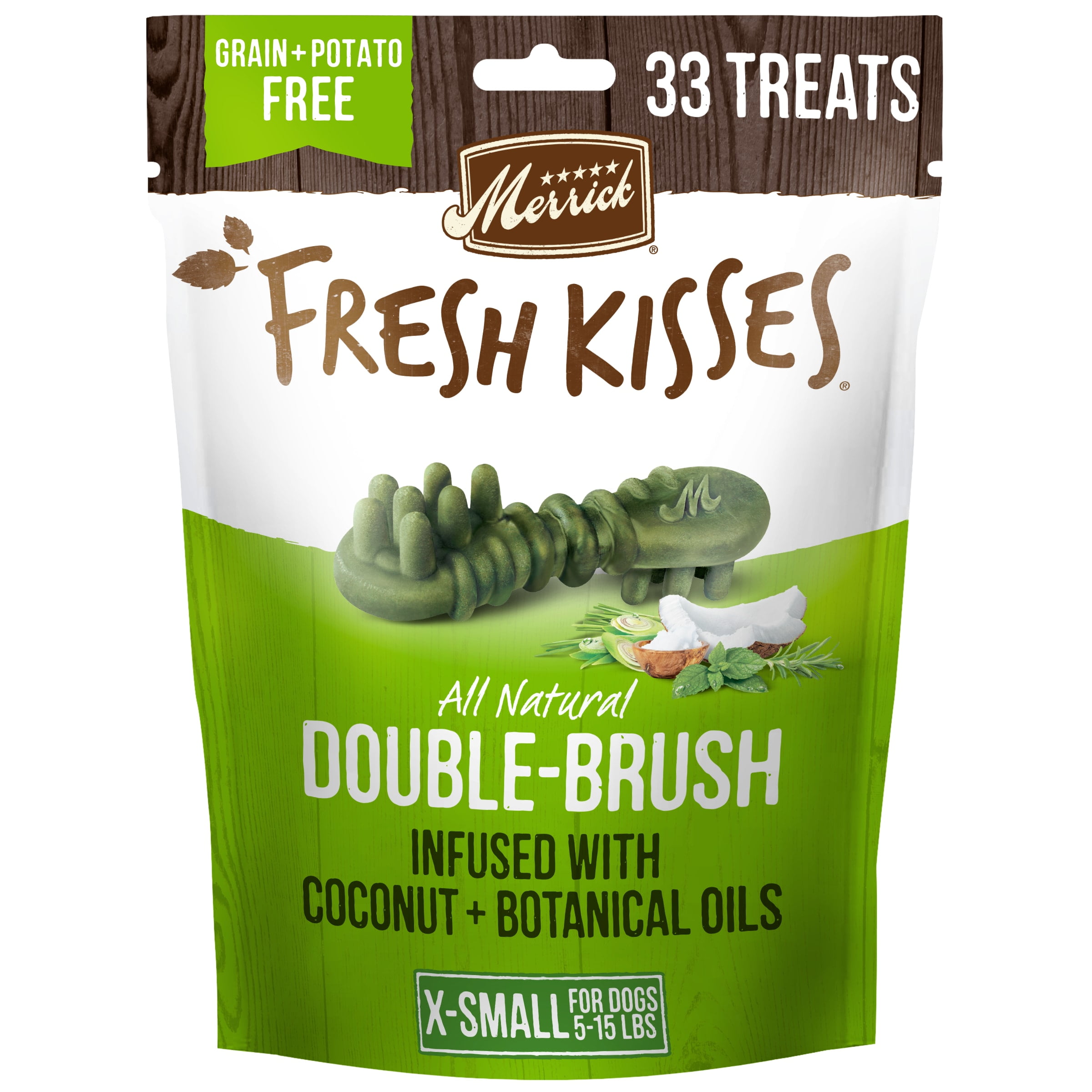 Merrick Fresh Kisses Extra Small Dog Treats, Coconut Infused Dental Chews, 10 oz Pouch (33 Count)