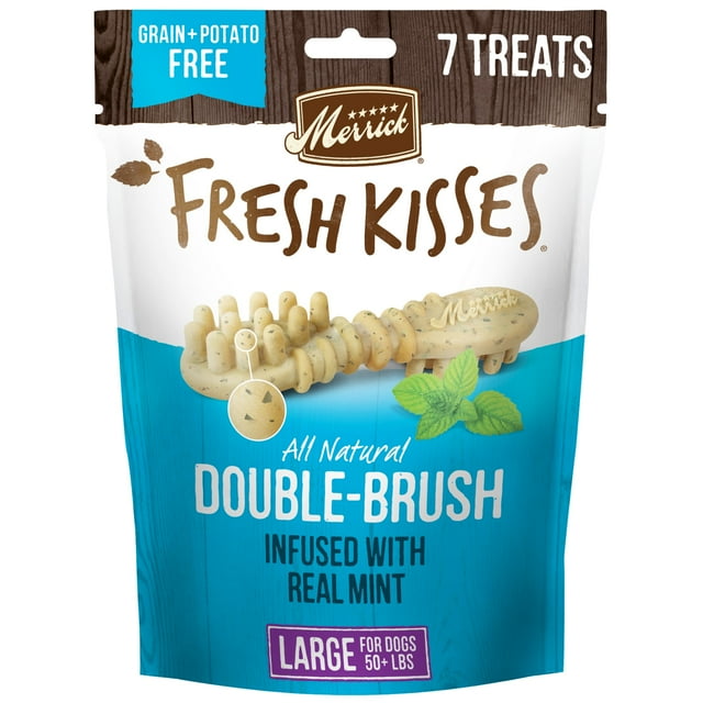 Merrick Fresh Kisses Large Dog Treats, Real Mint Flavor Dental Chews, 11.5 oz Pouch (7 Count)