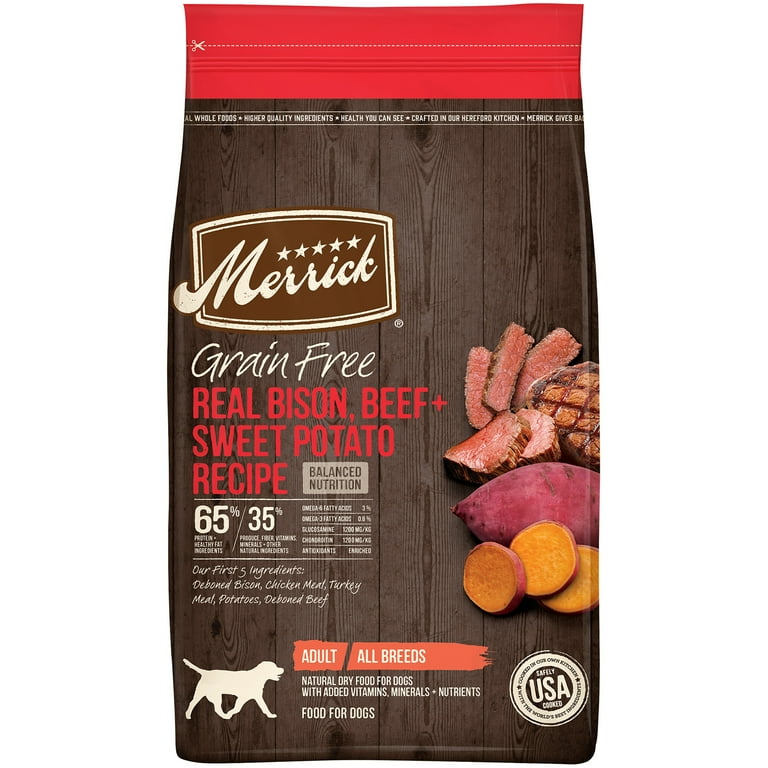 https://i5.walmartimages.com/seo/Merrick-Grain-Free-Dry-Dog-Food-Real-Bison-Beef-Sweet-Potato-Recipe-4-LB_e0ca79b8-d814-47c7-8e79-89c9a9f159b9.d3812a8d64417c5c632b2ca845e05218.jpeg?odnHeight=768&odnWidth=768&odnBg=FFFFFF