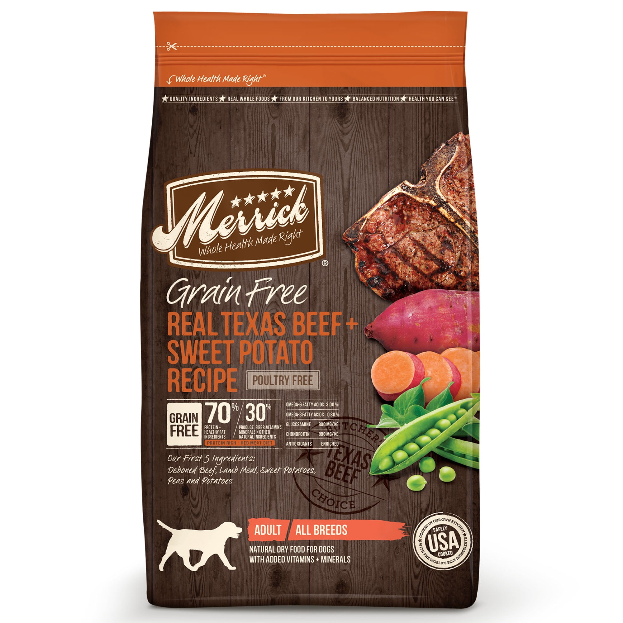 Merrick Grain-Free Real Texas Beef + Sweet Potato Recipe Dry Dog Food, 4 lb