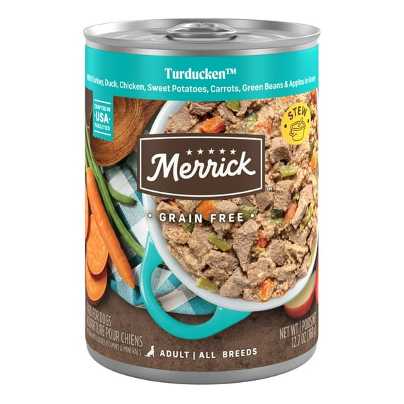 Merrick Grain Free Wet Dog Food for Adults, Turducken & Veggies in Gravy, 12.7 oz Cans (12 Pack)