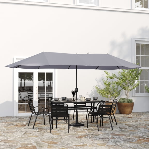 Merrick Lane 15 FT Triple Head Umbrella for Patio Use with Top Air Vents, Crank Handle, and Easy Lift Function in Gray