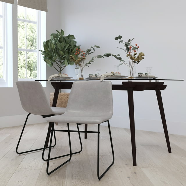 Merrick Lane 18'' Light Gray Faux Leather Dining Chairs with Bucket