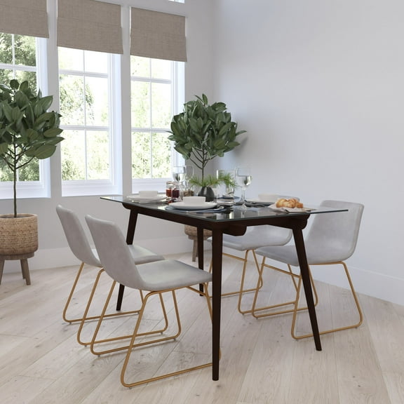 Merrick Lane 18 inch Faux Leather Bucket Seat Dining Chairs with Gold Frame in Light Gray, Set of 2