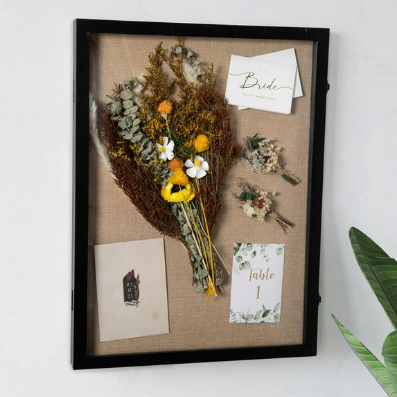 Merrick Lane 18x24 Wooden Display Case with Linen Overlay in Black